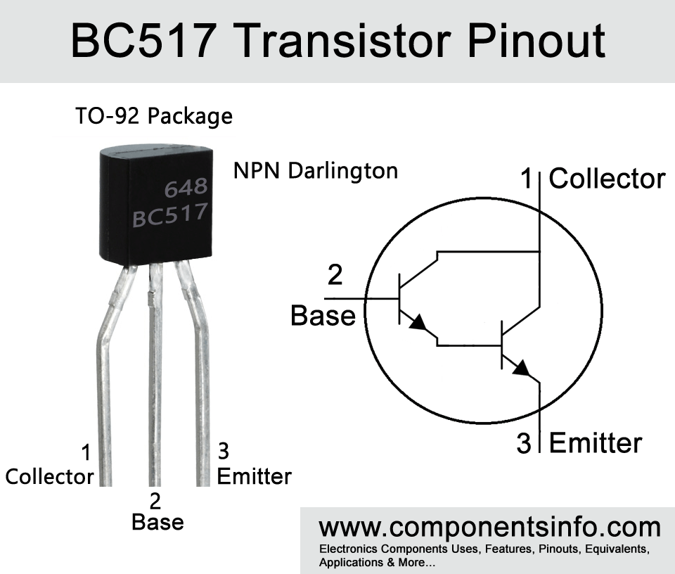 BC517 Transistor Pinout, Equivalent, Uses, Features & Applications