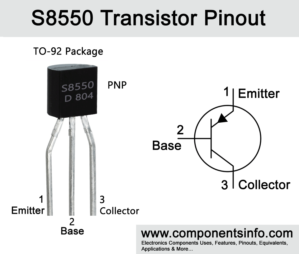 S8550 Transistor Pinout, Equivalent, Uses, Features & Applications