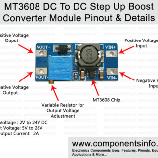 MT3608 DC To DC Step Up Boost Converter Module Pinout, Datasheet, Specs