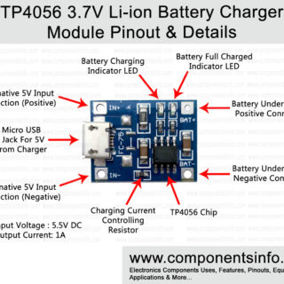 TP4056 3.7V Li-ion 18650 Battery Charger Module Pinout, Datasheet & Details