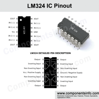LM324 Pinout, Equivalent, Applications, Features & Datasheet