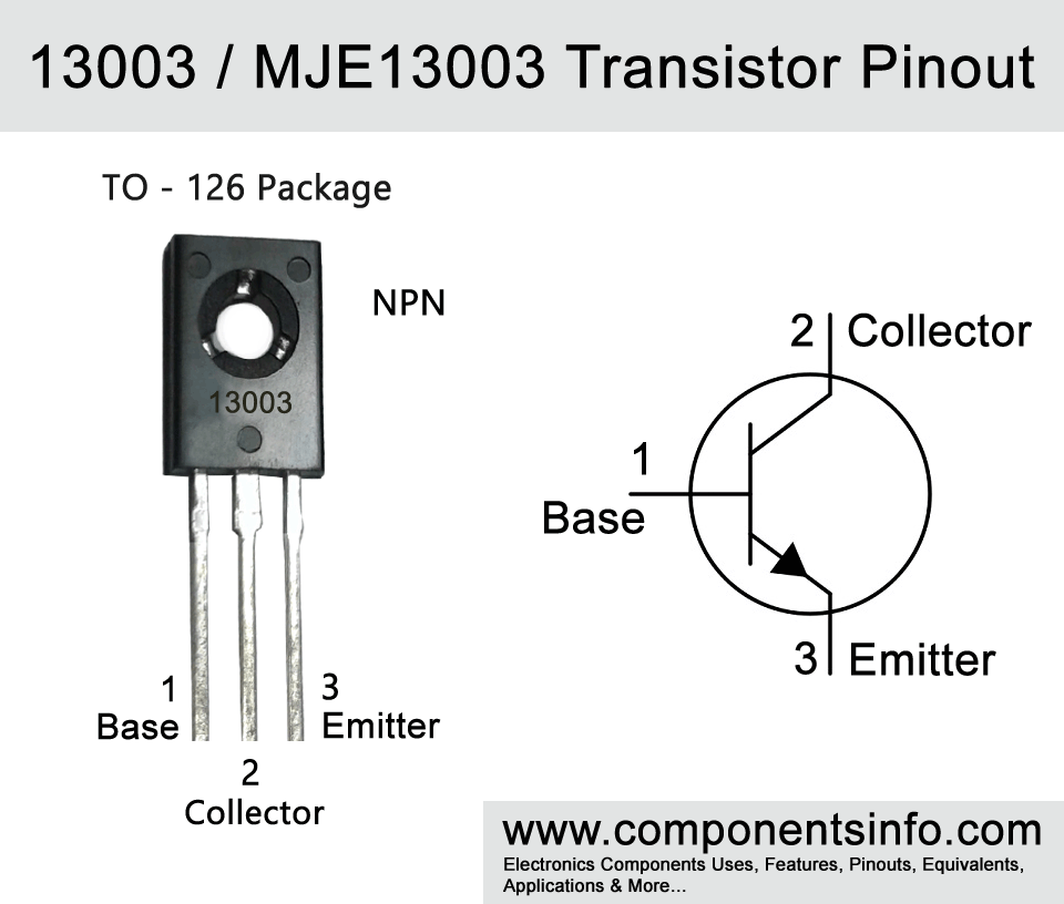 13003 / MJE13003 Transistor Pinout, Equivalent, Uses, Specs & Other Details