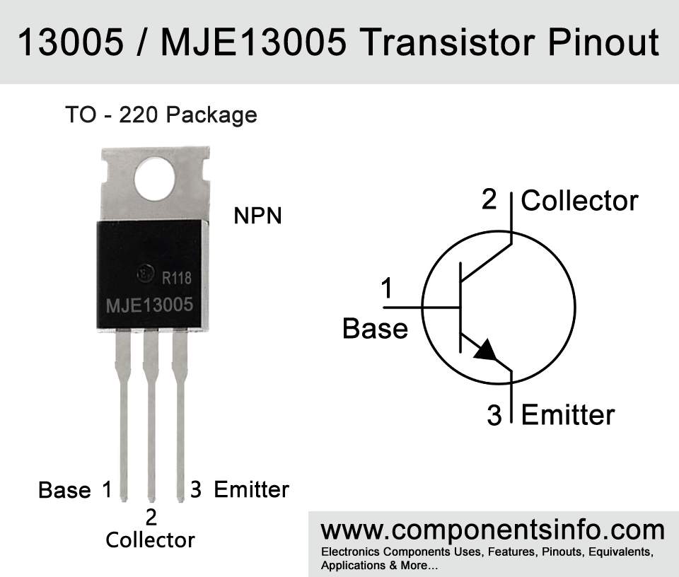 13005 / MJE13005 Transistor Pinout, Equivalent, Features, Uses