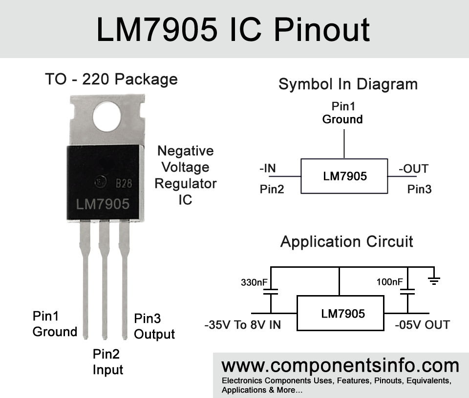 LM7905 Pinout, Equivalent, Applications, Features, and Other Info