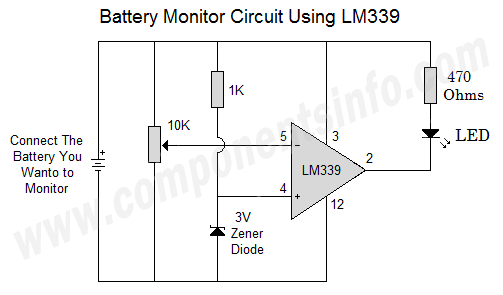 Battery Monitor Circuit Using LM339