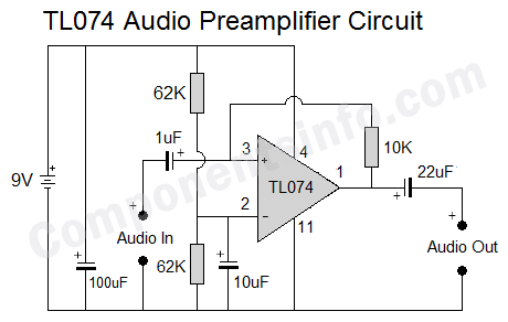 TL074 Audio Preamplifier Circuit 