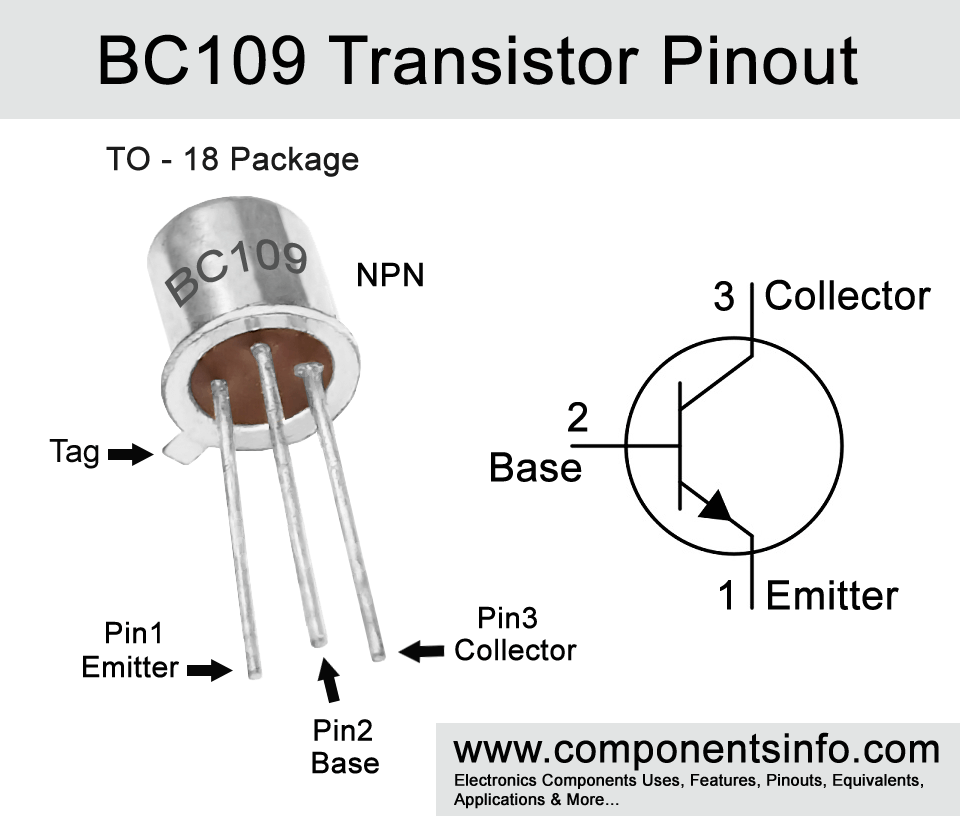 BC109 Transistor Pinout, Equivalent, Uses, Features, Specs