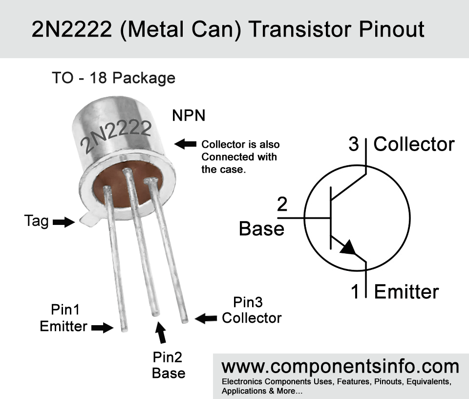 2N2222 Metal Can Transistor Pinout, Features, Uses, Equivalent, Datasheet