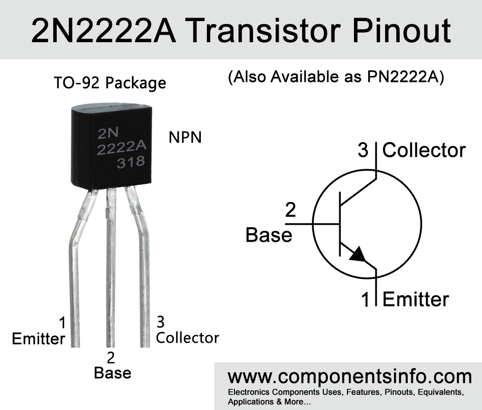 2N2222A / PN2222A (TO-92) Transistor Pinout, Equivalent, Features, Applications